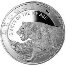 1 oz - Ghana "Les géants de l'ère glaciaire" Lion des cavernes eurasiatique 2022