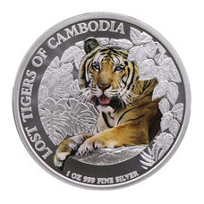 1 Unze - Kambodscha "Lost Tigers of Cambodia" 2023 colored