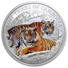 1 Unze - Kambodscha "Lost Tigers of Cambodia" 2024 colored