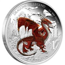 1 Unze - Tuvalu "Dragons of Legend" Red Welsh Dragon 2012 Proof