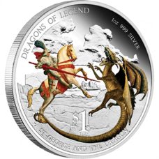 1 Unze - Tuvalu "Dragons of Legend" St. Georg and the Dragon 2012 Proof
